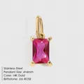 14K gold plated stainless steel rectangular pink zircon pendant charm for jewelry DIY - July Rose Red / Gold