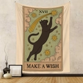 Close-up of black cat tarot tapestry with XVII and Make a Wish text on fabric - Gt202622 / 73X95CM (Brushed Fabric)