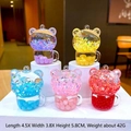 Lot de cinq porte-clés ours mignons en acrylique liquide en violet jaune bleu rose et rouge - Ours Tasse de Thé
