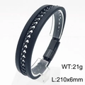 Pulsera de hombre de tres capas en cuero trenzado negro con cierre magnético de acero - Negro
