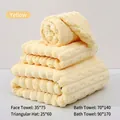 Soft yellow coral fleece bath towel set with 3D pineapple grid texture and multiple sizes - Towel 35*75cm / Bamboo Fleece Cheese Yellow