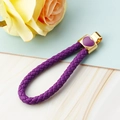 Portachiavi intrecciato viola con ciondolo a cuore dorato e anello metallico - Corda Cuore / Viola scuro