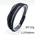 Heren meerlaagse armband van zwart geweven leer en roestvrijstalen ketting met magneetsluiting - Blauw (KB151816-KLHQ)