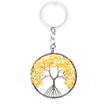 Detail of silver tree of life keychain featuring yellow crystal stones and metal wire art - Citrine Round Scattered