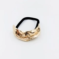 Elegant black elastic hair tie with a textured gold-finish metallic wave ornament - Wavy Pleated Texture Hair Tie (52)