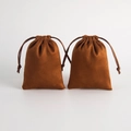 Pair of dark brown faux suede drawstring pouches for jewelry storage and gift packaging - Brown