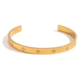 Minimalist 18K gold plated stainless steel open bangle with starburst zircon settings - Gold