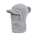 Bonnet d'hiver 3-en-1 pour femme avec cache-cou, masque et pompon en fausse fourrure - Gris
