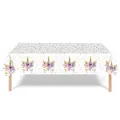 Disposable unicorn themed tablecloth with gold stamping stars and floral patterns - Flower Unicorn Style - Large