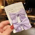 Set of two light purple ribbon bow hair clips on a handmade display card for girls - Handmade Bow (A1717) / 2 Pcs/Set / Purple