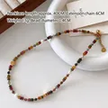 Tiger eye and mixed gemstone beaded necklace with a golden four-leaf clover pendant - Flower Tourmaline Necklace XL0730
