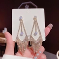 Elegant gold-tone geometric tassel drop earrings with sparkling rhinestones and S925 silver needles - Square Zircon Tassel (E0064 Gold)