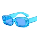 Retro rectangle thick frame sunglasses in translucent bright blue with bold temples - C7 Blue Frame Blue Lens