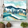 Arazzo da parete astratto con paesaggio montano e sole dorato per decorazione - Foresta Astratta e Alba