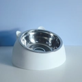 Ergonomic stainless steel cat bowl with white cat-ear base for neck protection - 200ml / White