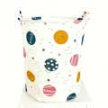 Large fabric storage basket featuring a colorful cartoon space and star planet pattern - Planet