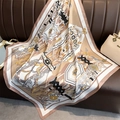 Detailed pattern of chain and buckle prints on a silk-like square scarf for women - 90x90cm / Khaki (FN153-4)