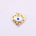 Macro shot of gold heart pendant with evil eye motif and colorful zircon inlay - Style 7-Classic Heart Blue White Eye
