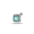 Square silver stud earring with green gemstone and small diamonds, screw back design - Dark Green (Single)