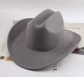 Classic grey felt cowboy hat with wide upturned brim on a minimalist magazine background - Minimalist Plain / Gray