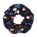 Detail of Christmas scrunchie featuring snowmen and trees on black elastic fabric - Deep Black
