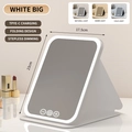 White large foldable LED makeup mirror with Type-C charging and three light modes - Large / Tricolor Light Rechargeable / White