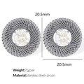 Silver vintage oval stud earrings with woven texture and zircon inlay in stainless steel - White Zirconia Style / Silver