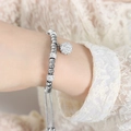 Silver beaded bracelet with crystal sphere charm and adjustable drawstring closure - Pavé Crystal Ball / Steel