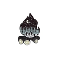 Enamel bonfire pin featuring forest night sky detail on wood log base - Black White Campfire Forest Style (XZ3018)