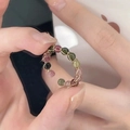 Regenbogen-Turmalin-Perlenring mit handgefertigtem Golddrahtwickel-Design für Damen - Mehrfarbiger Offener Ring