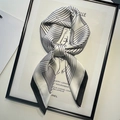 Classic black and white silk scarf with diagonal stripes and elegant black borders - 70x70cm / Diamond Patchwork-Cream White