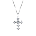 Elegante collar de plata de ley S925 con colgante de cruz y circonitas brillantes - 45cm / Estilo Bañado en Platino / Plateado