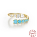 Anello regolabile in argento sterling S925 dorato con zirconi e gemme blu celeste - Aperto Regolabile / Oro-Zirconia Turchese