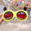 Cute cartoon animal kids sunglasses with yellow frame and black round ears detail - Yellow Panda