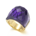 Translucent purple crystal cocktail ring with faceted cut and chunky gold band finish - Purple (KR25910-K)