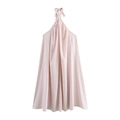 Pink and white striped halter dress with loose A-line silhouette for summer vacation - XS / Pink