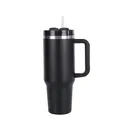 Black matte 40oz insulated stainless steel tumbler with handle and straw - 40oz / Black