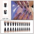 Long stiletto press on nails featuring black white gradient with stars and moon patterns - CJCY-304 / Glue Type