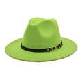 Detail of lime green fedora with black leather band and gold metal buckle decoration - M (56-58cm) / Fruit Green