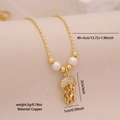 Golden jellyfish pendant necklace with pearls and clear zircon details on bead chain - Zircon Jellyfish (3#)