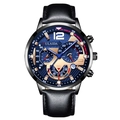 Detail of FULAIDA watch face with luminous hands, blue texture, and steel case - Black Strap Black Case Blue Hands Single Watch