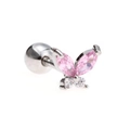 Silver butterfly cartilage earring with pink marquise zircon and screw-back ball - Pink/Silver/Small