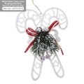White glitter candy cane ornament with red bow pine cone and berries 11.5x15.5cm - White Type H - Glitter Candy Cane