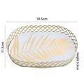 Golden iron jewelry tray with tropical leaf pattern, oval hollow design, 18.5x11.5x3.5cm - Coconut Leaf / White