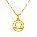 Golden Libra zodiac necklace with minimalist openwork pendant on white background - Libra