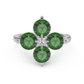 Anello in argento S925 con quattro grandi zirconi verdi in un design floreale a trifoglio - US 7 / Fiore a Grappolo (DY120977)