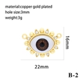 Evil eye copper gold plated pendant DIY jewelry component with shiny resin and zircon. - Teardrop Brown Eye Double Loop Connector (B-2)