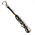 Handmade black macrame keychain with silver heart clasp and amber wooden bead - Basic Woven Style / Black