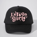 Black trucker hat featuring pink Let's Go Girls print with mesh back and decorative rope - One Size / Black