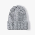 Light grey ribbed knit beanie with thick roll-up cuff for warm winter headwear - Medium Grey